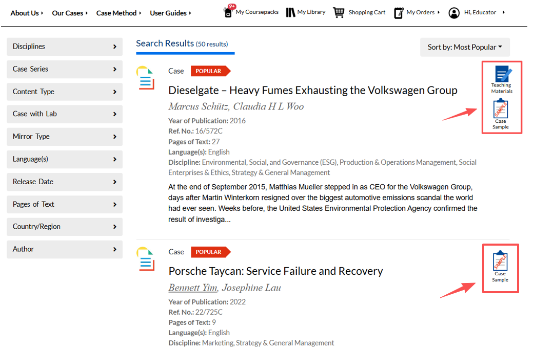 Case sample & teaching materials download button outside